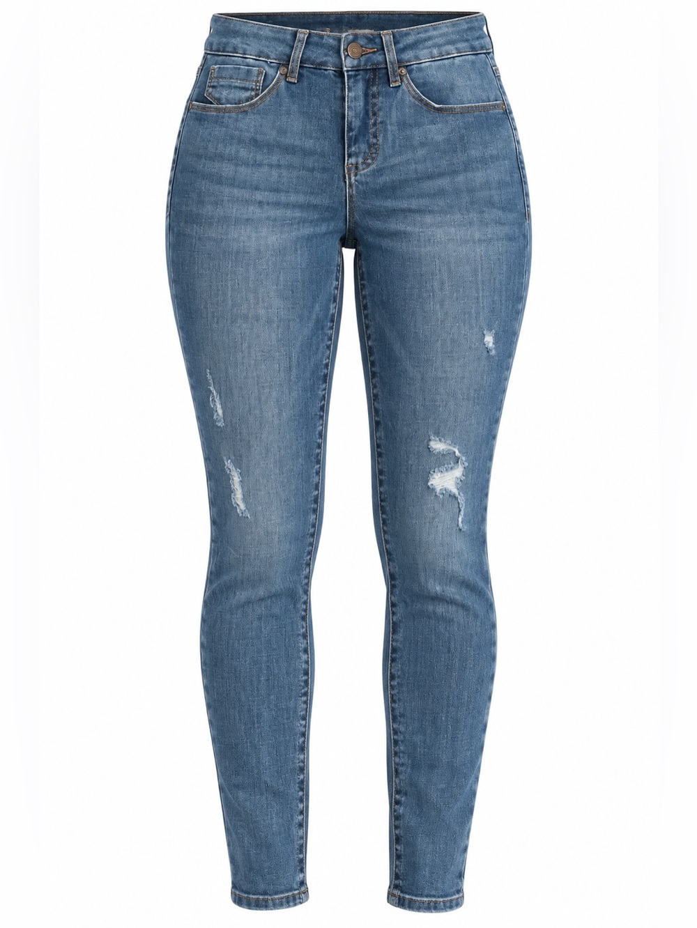 Seven7 Tummyless High Rise Medium Wash Distressed Skinny Jeans Size, 6